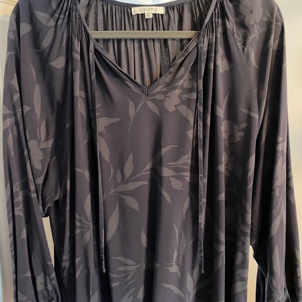 Z Supply Gray Long Sleeve Tie Front Blouse